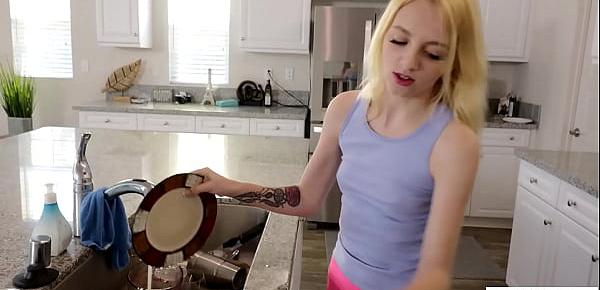  Hot blonde stepsis Kate Bloom cleaning house and sucking stepbrothers dick